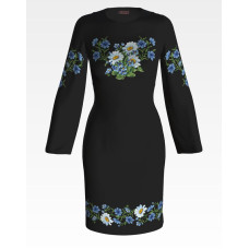 ПЛ019шЧнннн Барвиста вишиванка Заготовка для вишивки - Сукня жіноча Ромашки і волошки р.42-54 шовк, чорний