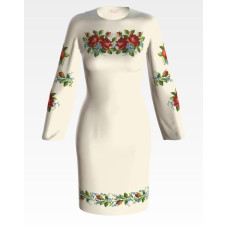 ПЛ020кМнннн Барвиста вишиванка Заготовка для вишивки - Сукня жіноча Вишукані троянди, незабудки р.42-54 атлас, бежевий