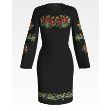 ПЛ020лЧнннн Барвиста вишиванка Заготовка для вишивки - Сукня жіноча Вишукані троянди, незабудки р.42-54 льон, чорний