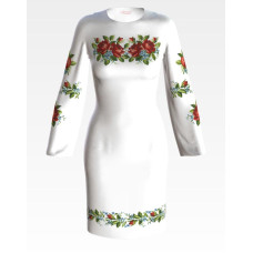 ПЛ020пБнннн Барвиста вишиванка Заготовка для вишивки - Сукня жіноча Вишукані троянди, незабудки р.42-54 габардин, білий