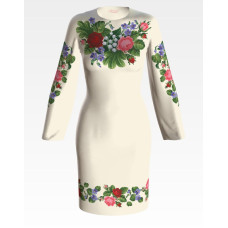 ПЛ021лМнннн Барвиста вишиванка Заготовка для вишивки - Сукня жіноча Троянди, фіалки, конвалії р.42-54 льон, бежевий