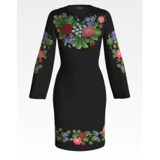 ПЛ021шЧнннн Барвиста вишиванка Заготовка для вишивки - Сукня жіноча Троянди, фіалки, конвалії р.42-54 шовк, чорний