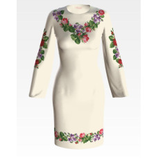 ПЛ022лМнннн Барвиста вишиванка Заготовка для вишивки - Сукня жіноча Троянди і фіалки р.42-54 льон, бежевий
