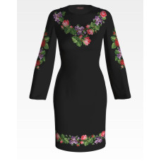 ПЛ022шЧнннн Барвиста вишиванка Заготовка для вишивки - Сукня жіноча Троянди і фіалки р.42-54 шовк, чорний