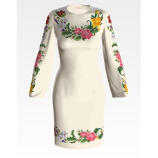 ПЛ023кМнннн Барвиста вишиванка Заготовка для вишивки - Сукня жіноча Королівські квіти р.42-54 атлас, бежевий
