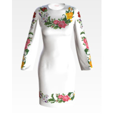 ПЛ023лБнннн Барвиста вишиванка Заготовка для вишивки - Сукня жіноча Королівські квіти р.42-54 льон, білий