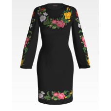 ПЛ023шЧнннн Барвиста вишиванка Заготовка для вишивки - Сукня жіноча Королівські квіти р.42-54 шовк, чорний