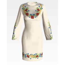 ПЛ024лМнннн Барвиста вишиванка Заготовка для вишивки - Сукня жіноча Польові квіти р.42-54 льон, бежевий