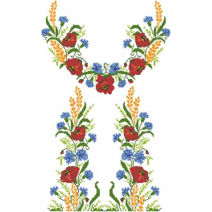 ПЛ024пБнннн Барвиста вишиванка Заготовка для вишивки - Сукня жіноча Польові квіти р.42-54 габардин, білий