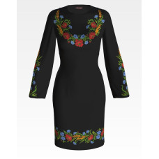 ПЛ024шЧнннн Барвиста вишиванка Заготовка для вишивки - Сукня жіноча Польові квіти р.42-54 шовк, чорний