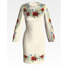 ПЛ026кМнннн Барвиста вишиванка Заготовка для вишивки - Сукня жіноча Ніжні маки, волошки, колоски р.42-54 атлас, бежевий