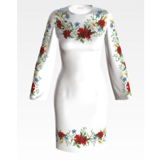 ПЛ026лБнннн Барвиста вишиванка Заготовка для вишивки - Сукня жіноча Ніжні маки, волошки, колоски р.42-54 льон, білий