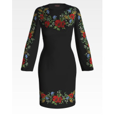 ПЛ026шЧнннн Барвиста вишиванка Заготовка для вишивки - Сукня жіноча Ніжні маки, волошки, колоски р.42-54 шовк, чорний