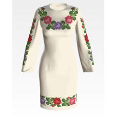 ПЛ027лМнннн Барвиста вишиванка Заготовка для вишивки - Сукня жіноча Романтичні троянди р.42-54 льон, бежевий