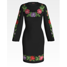 ПЛ027шЧнннн Барвиста вишиванка Заготовка для вишивки - Сукня жіноча Романтичні троянди р.42-54 шовк, чорний