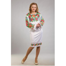 ПЛ030пБнннн Барвиста вишиванка Заготовка для вишивки - Сукня жіноча Вишукана. Буковинська р.42-54 габардин, білий