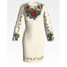 ПЛ036лМнннн Барвиста вишиванка Заготовка для вишивки - Сукня жіноча Лілеї, троянди, незабудки р.42-54 льон, бежевий
