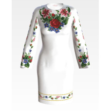 ПЛ036пБнннн Барвиста вишиванка Заготовка для вишивки - Сукня жіноча Лілеї, троянди, незабудки р.42-54 габардин, білий