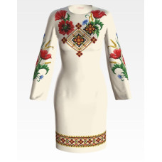 ПЛ039кМнннн Барвиста вишиванка Заготовка для вишивки - Сукня жіноча Український степ р.42-54 атлас, бежевий