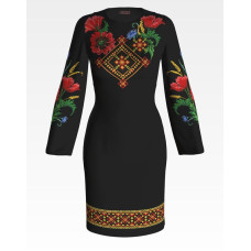 ПЛ039лЧнннн Барвиста вишиванка Заготовка для вишивки - Сукня жіноча Український степ р.42-54 льон, чорний