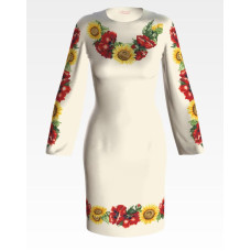 ПЛ040кМнннн Барвиста вишиванка Заготовка для вишивки - Сукня жіноча Маки і соняхи р.42-54 атлас, бежевий