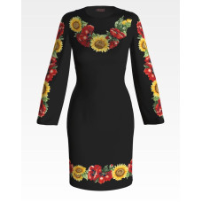ПЛ040лЧнннн Барвиста вишиванка Заготовка для вишивки - Сукня жіноча Маки і соняхи р.42-54 льон, чорний