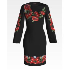 ПЛ041лЧнннн Барвиста вишиванка Заготовка для вишивки - Сукня жіноча Маки червоні р.42-54 льон, чорний