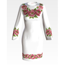 ПЛ042лБнннн Барвиста вишиванка Заготовка для вишивки - Сукня жіноча Маки рожеві р.42-54 льон, білий