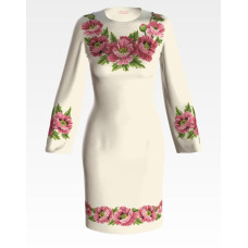 ПЛ042лМнннн Барвиста вишиванка Заготовка для вишивки - Сукня жіноча Маки рожеві р.42-54 льон, бежевий