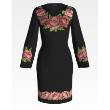 ПЛ042шЧнннн Барвиста вишиванка Заготовка для вишивки - Сукня жіноча Маки рожеві р.42-54 шовк, чорний