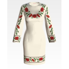 ПЛ050кМнннн Барвиста вишиванка Заготовка для вишивки - Сукня жіноча Тендітні маки р.42-54 атлас, бежевий