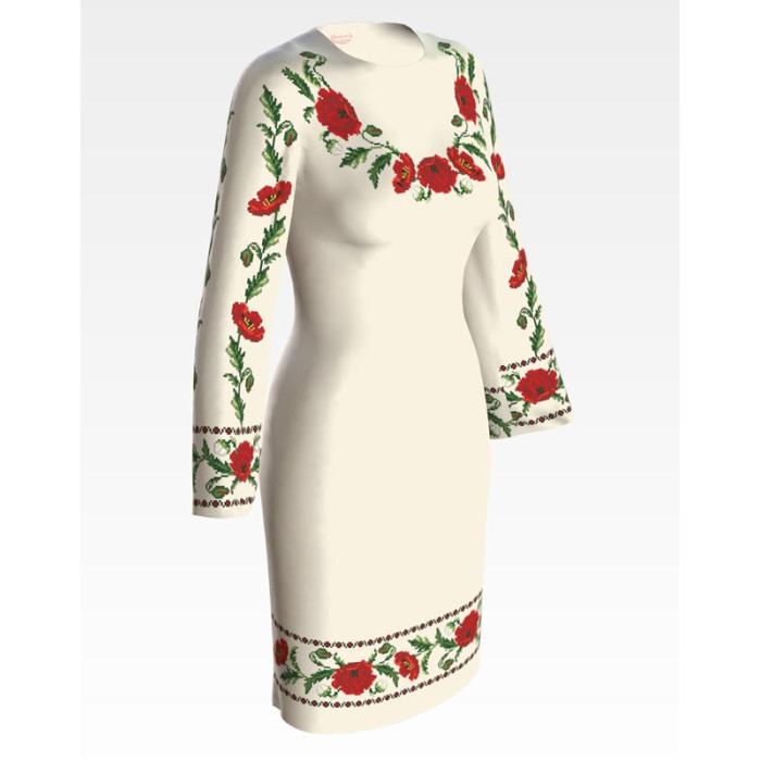 ПЛ050лМнннн Барвиста вишиванка Заготовка для вишивки - Сукня жіноча Тендітні маки р.42-54 льон, бежевий