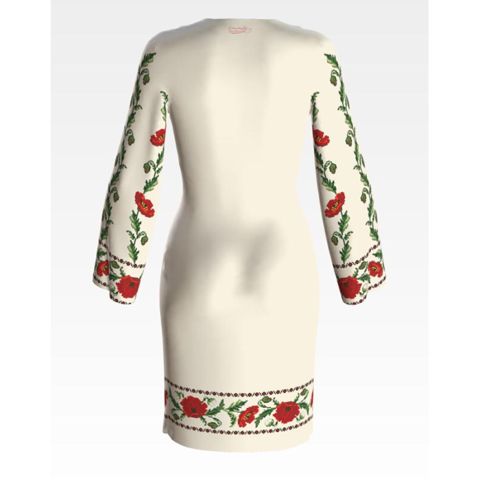 ПЛ050лМнннн Барвиста вишиванка Заготовка для вишивки - Сукня жіноча Тендітні маки р.42-54 льон, бежевий