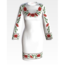 ПЛ050пБнннн Барвиста вишиванка Заготовка для вишивки - Сукня жіноча Тендітні маки р.42-54 габардин, білий