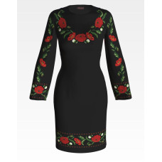 ПЛ050шЧнннн Барвиста вишиванка Заготовка для вишивки - Сукня жіноча Тендітні маки р.42-54 шовк, чорний