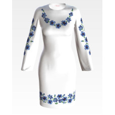 ПЛ051лБнннн Барвиста вишиванка Заготовка для вишивки - Сукня жіноча Волошки р.42-54 льон, білий