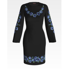 ПЛ051лЧнннн Барвиста вишиванка Заготовка для вишивки - Сукня жіноча Волошки р.42-54 льон, чорний