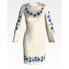 ПЛ051лМнннн Барвиста вишиванка Заготовка для вишивки - Сукня жіноча Волошки р.42-54 льон, бежевий