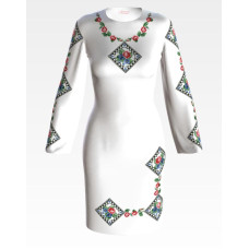 ПЛ053лБнннн Барвиста вишиванка Заготовка для вишивки - Сукня жіноча Витончені троянди, незабудки р.42-54 льон, білий