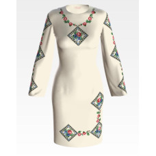 ПЛ053лМнннн Барвиста вишиванка Заготовка для вишивки - Сукня жіноча Витончені троянди, незабудки р.42-54 льон, бежевий