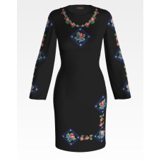 ПЛ053шЧнннн Барвиста вишиванка Заготовка для вишивки - Сукня жіноча Витончені троянди, незабудки р.42-54 шовк, чорний
