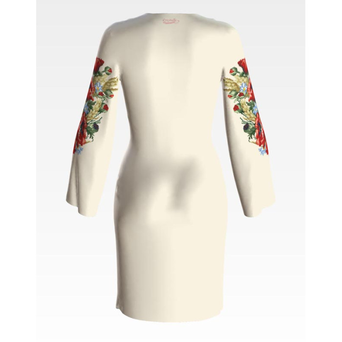 ПЛ054лМнннн Барвиста вишиванка Заготовка для вишивки - Сукня жіноча Червоні маки, ромашки, колоски р.42-54 льон, бежевий