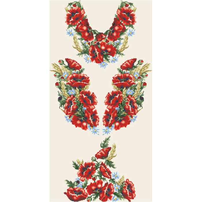 ПЛ054лМнннн Барвиста вишиванка Заготовка для вишивки - Сукня жіноча Червоні маки, ромашки, колоски р.42-54 льон, бежевий