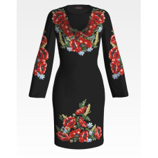 ПЛ054шЧнннн Барвиста вишиванка Заготовка для вишивки - Сукня жіноча Червоні маки, ромашки, колоски р.42-54 шовк, чорний