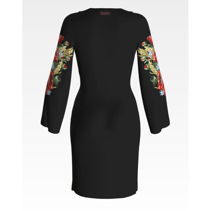 ПЛ054шЧнннн Барвиста вишиванка Заготовка для вишивки - Сукня жіноча Червоні маки, ромашки, колоски р.42-54 шовк, чорний