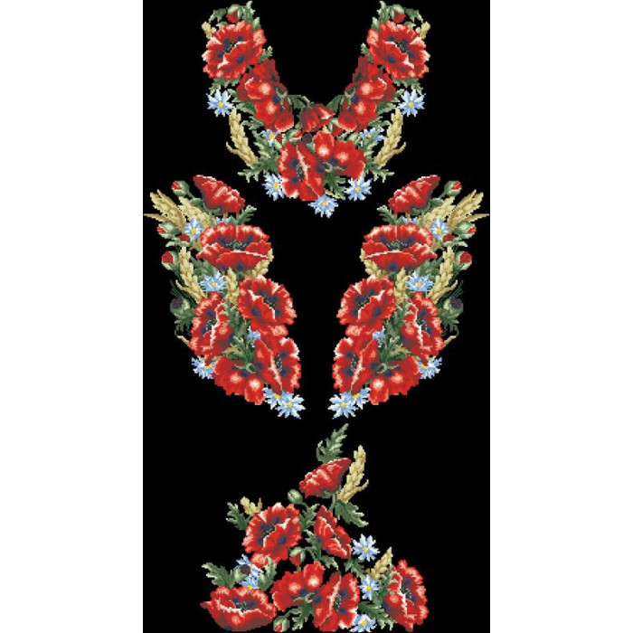 ПЛ054шЧнннн Барвиста вишиванка Заготовка для вишивки - Сукня жіноча Червоні маки, ромашки, колоски р.42-54 шовк, чорний