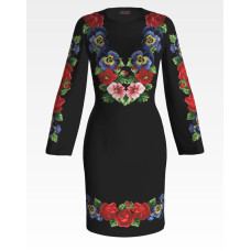 ПЛ056шЧнннн Барвиста вишиванка Заготовка для вишивки - Сукня жіноча Троянди, братки, мальви р.42-54 шовк, чорний