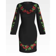 ПЛ057лЧнннн Барвиста вишиванка Заготовка для вишивки - Сукня жіноча Ніжна калина р.42-54 льон, чорний