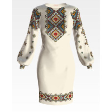 ПЛ059кМнннн Барвиста вишиванка Заготовка для вишивки - Сукня жіноча Ніжний орнамент р.42-54 атлас, бежевий