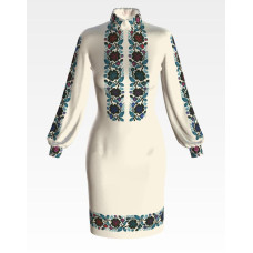 ПЛ060лМнннн Барвиста вишиванка Заготовка для вишивки - Сукня жіноча Борщівська сучасна р.42-54 льон, бежевий